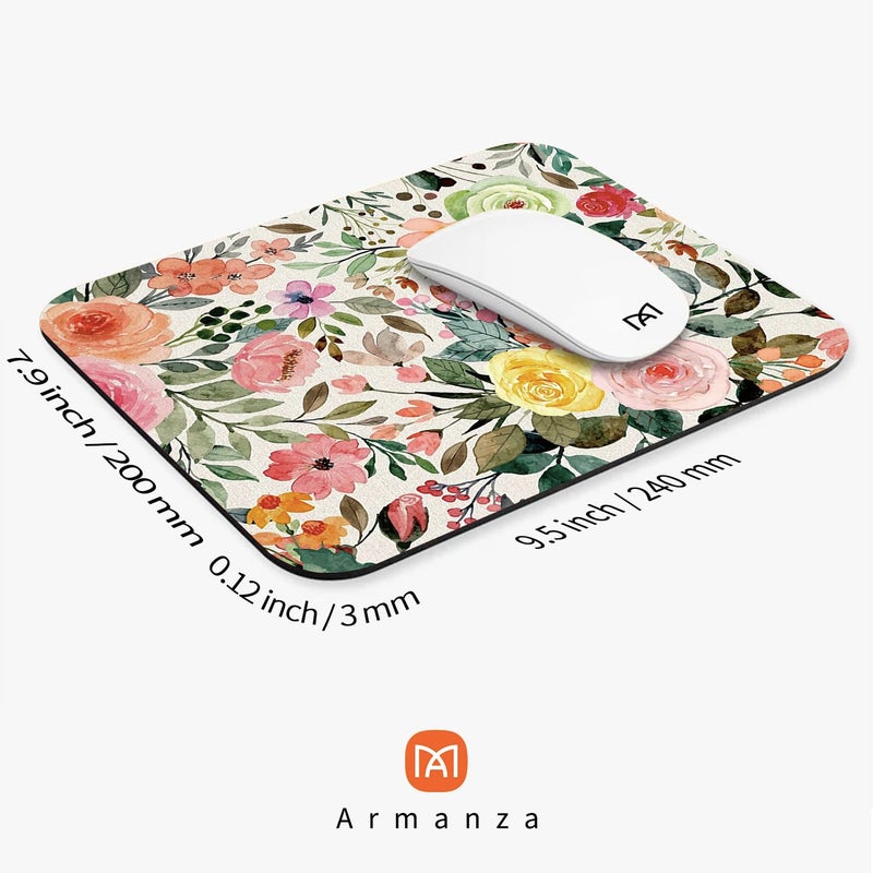 Armanza Square Mouse Pad Watercolour Floral,Personalized Premium-Textured Custom Mouse Mat Design,Washable Mousepad Lycra Cloth,Non-Slip Rubber Base Computer Mouse Pads for Wireless Mouse - Image 2